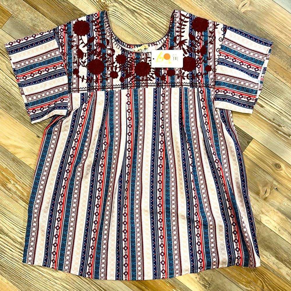 Striped Embroidered Blouse - Rodeo Layerz